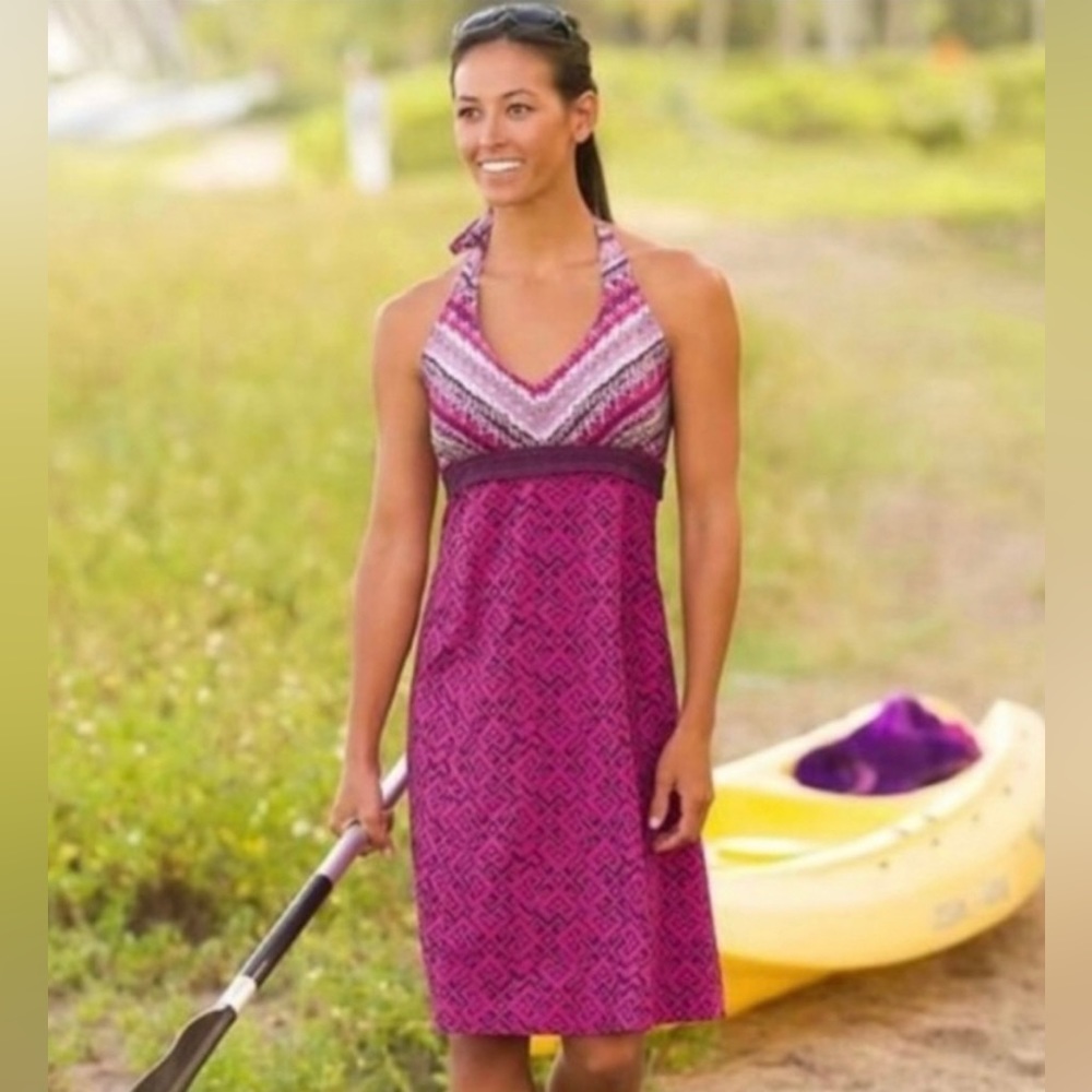 Athleta Pink & Purple Backless Halter Dress